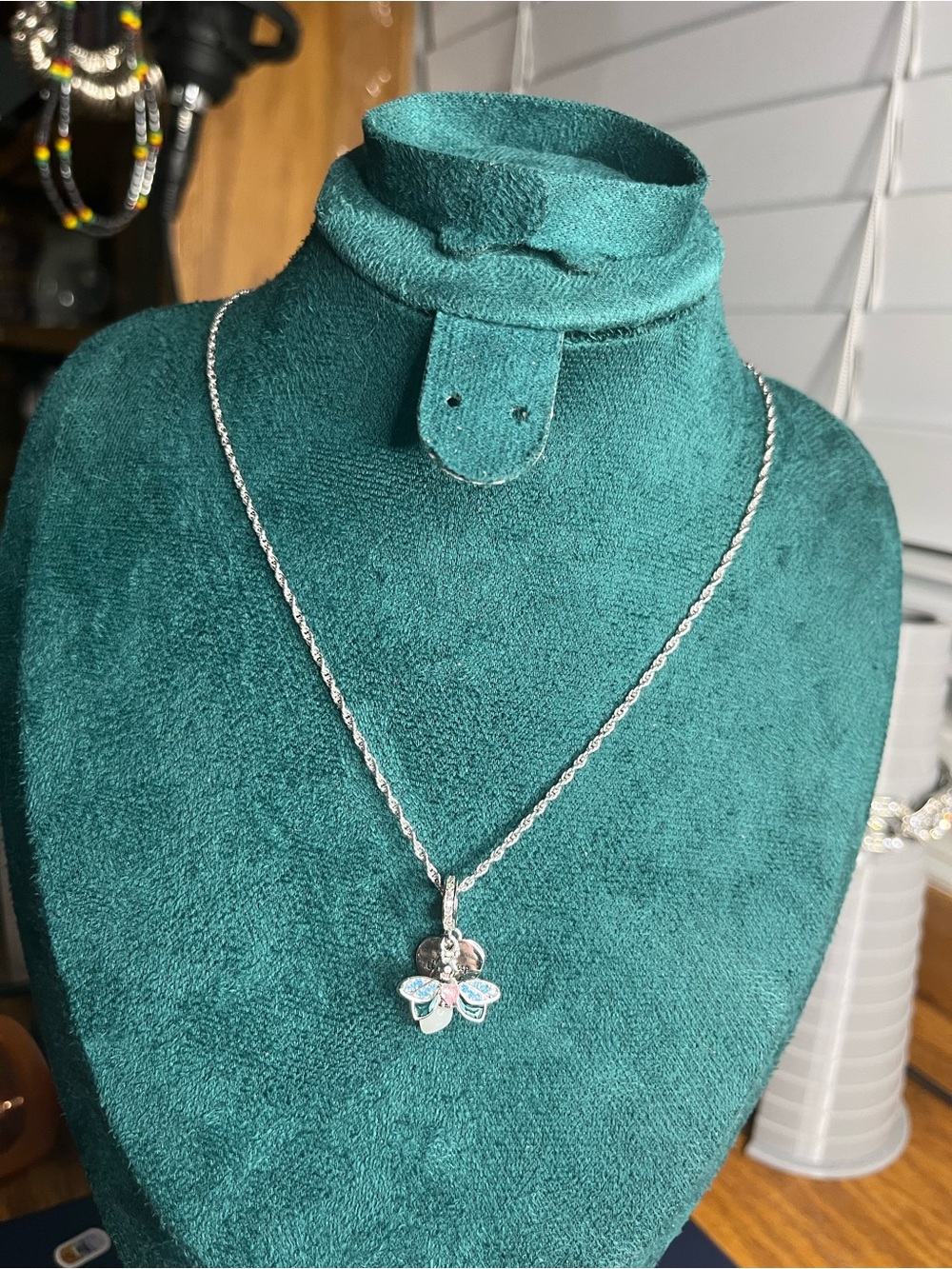 Sterling Silver Moissanite Lightning Bug Glow Necklace 16” Italy